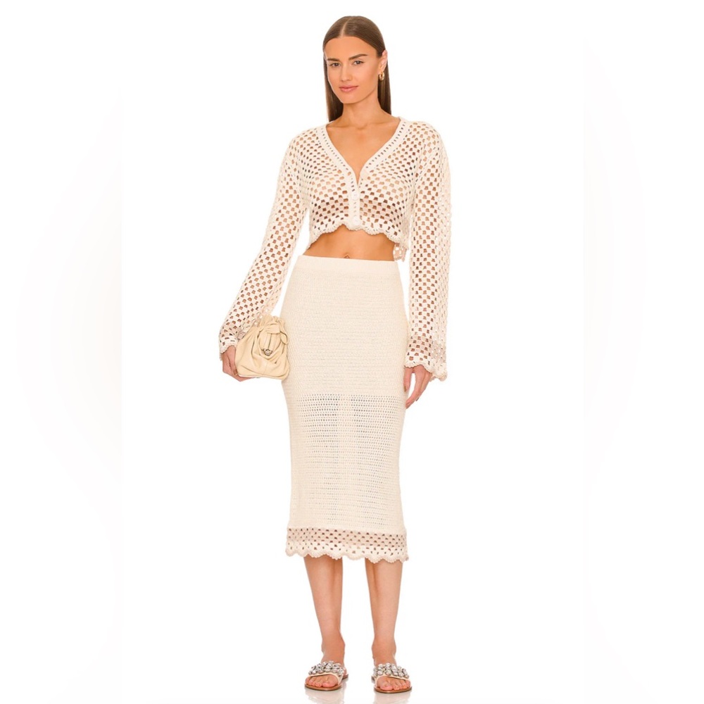 Size M | LPA Lanita Crochet Midi Skirt in Ivory & Nude